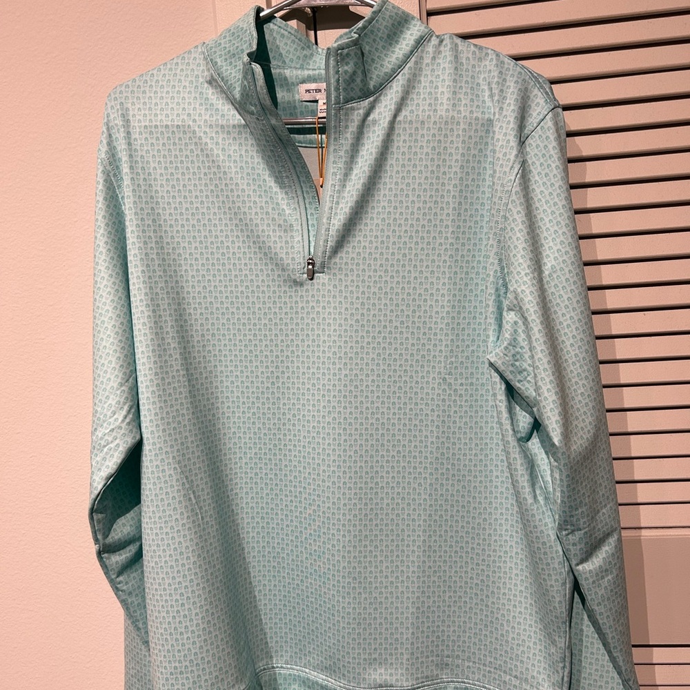 Peter Millar Light Blue/Green Quarter-Zip Pullover